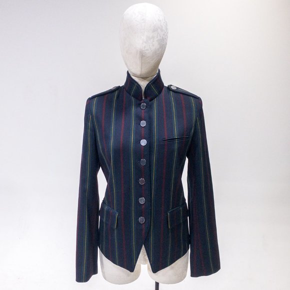 Shanghai Tang M Stripe Mandarin Blazer Jacket Navy - Picture 4 of 13